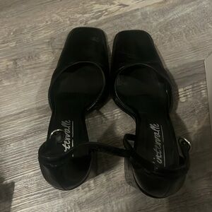 Black square toe heels